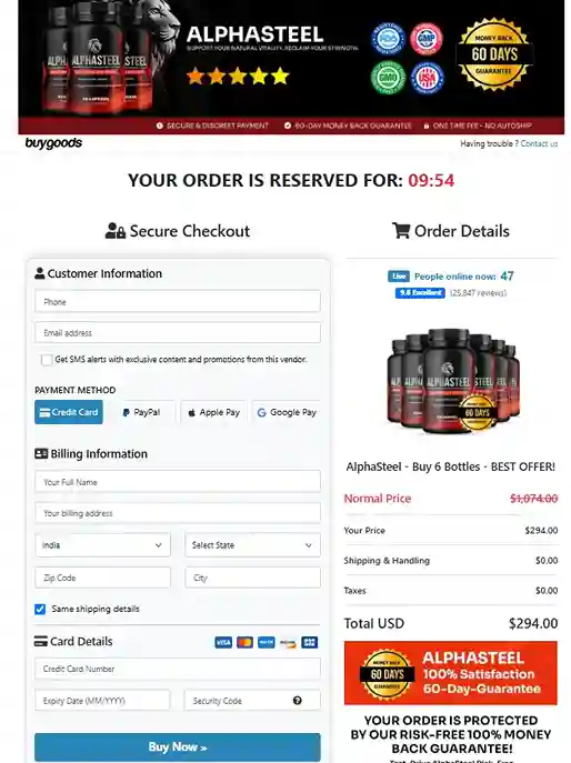 AlphaSteel Secure Order Page — Checkout